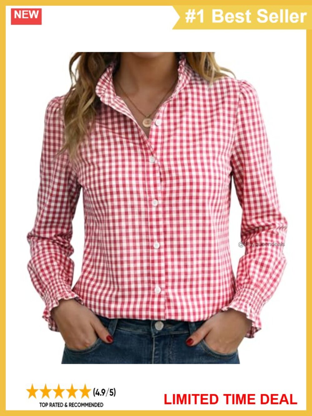 Women's Striped Button Down Shirt Long Sleeve Ruffle Collar Smocked Cuff Blouse